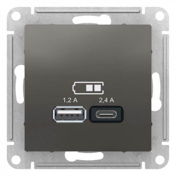  Механизм розетки USB AtlasDesign A+С 5В/2.4А 2х5В/1.2А сталь SchE ATN000939 