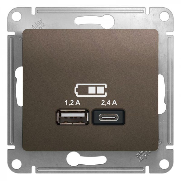  Механизм розетки USB GLOSSA A+С 5В/2.4А 2х5В/1.2А шоколад SchE GSL000839 