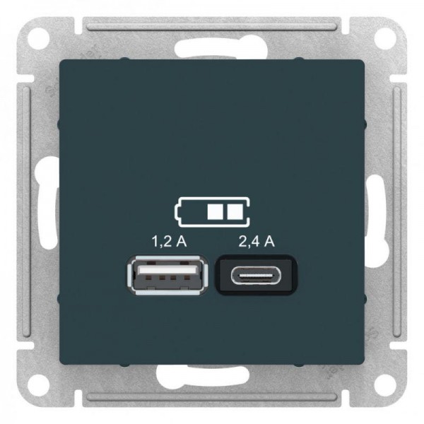  Механизм розетки USB AtlasDesign A+С 5В/2.4А 2х5В/1.2А изумруд SchE ATN000839 