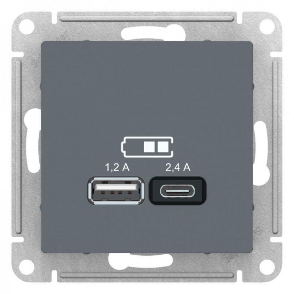  Механизм розетки USB AtlasDesign A+С 5В/2.4А 2х5В/1.2А грифиль SchE ATN000739 