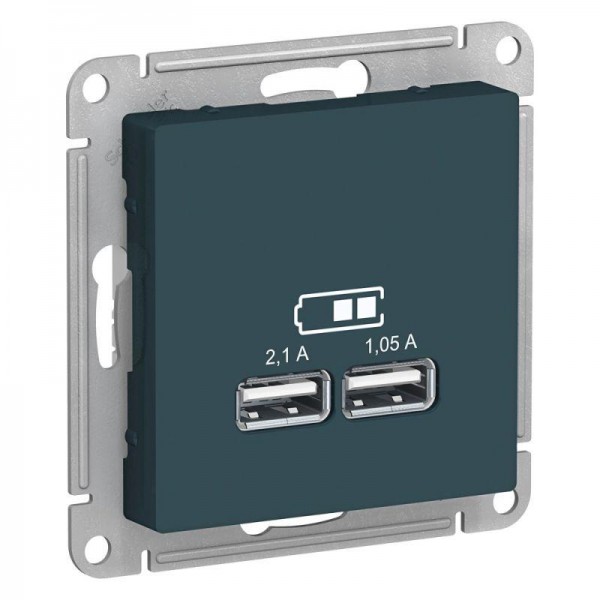  Механизм розетки USB AtlasDesign 5В 1порт х 2.1А 2порта х 1.05А изумруд SchE ATN000833 