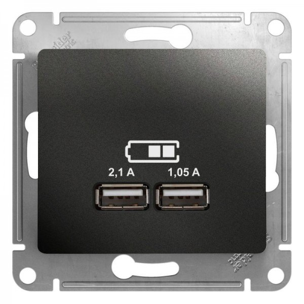  Механизм розетки USB 1-м СП Glossa 5В/2100мА 2х5В/1050мА антрацит SchE GSL000733 
