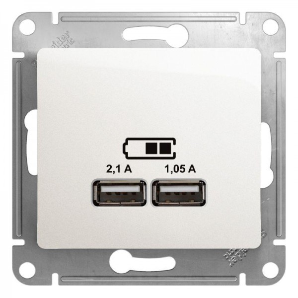  Механизм розетки USB 1-м СП Glossa 5В/2100мА 2х5В/1050мА перламутр SchE GSL000633 
