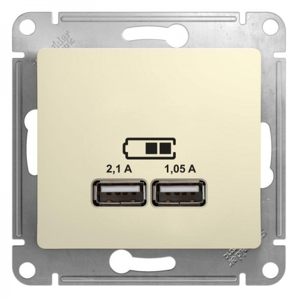  Механизм розетки USB 1-м СП Glossa 5В/2100мА 2х5В/1050мА беж. SchE GSL000233 