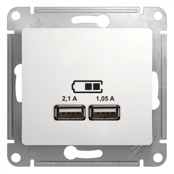  Механизм розетки USB 1-м СП Glossa 5В/2100мА 2х5В/1050мА бел. SchE GSL000133 